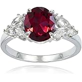 Ice Gems Sterling Silver Created Ruby and White Topaz Oval Ring