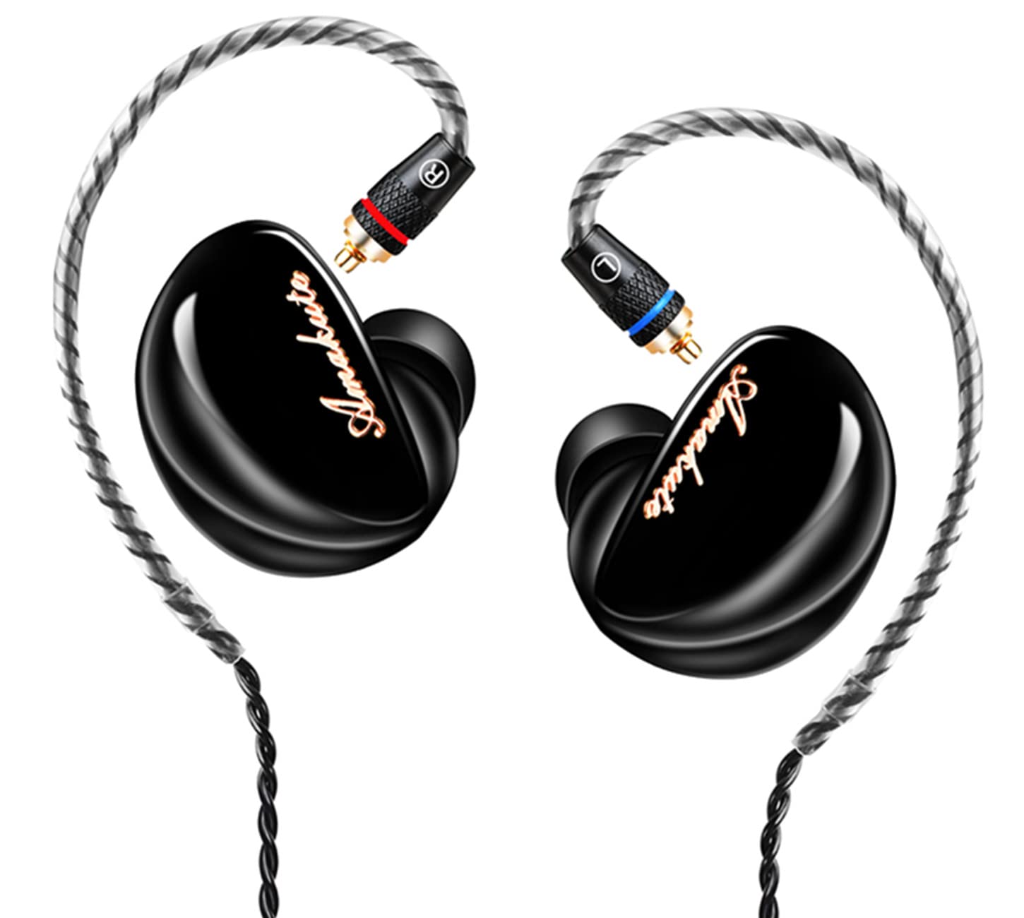 Famedy in Ear Monitors, TK300 In Ear Earphones, 10mm Large Unit Drive, Over 1 Magnetic Tesla, Professional Sound Isolating IEM Headphones for Musicians, MMCX Cable, 3D Printing Cavity (Black, No Mic)