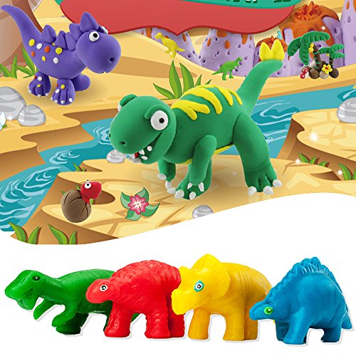 Dear Deer Dinosaur World Super Light Air Dry Clay Set DIY Craft Kit with 24 Cans Modeling Clay and 4 PCS 3D Dinosaur Molds in a Jumbo Egg For Kids - Thumbnail 5