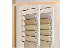 6 Layers Trouser Hanger 2PACK– Stainless Steel Pants Rack, Foldable Ladder Clothes Organizer, Space-Saving Wardrobe Hanger fo