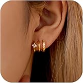 Triple Huggie Illusion Stud Earrings for Women 925 Sterling Sliver Dainty White CZ Open Hoop Earrings to Daughter 14k Gold Plated Claw Wrap Cuff Half Earring Christmas Birthday Wedding Jewelry Gifts