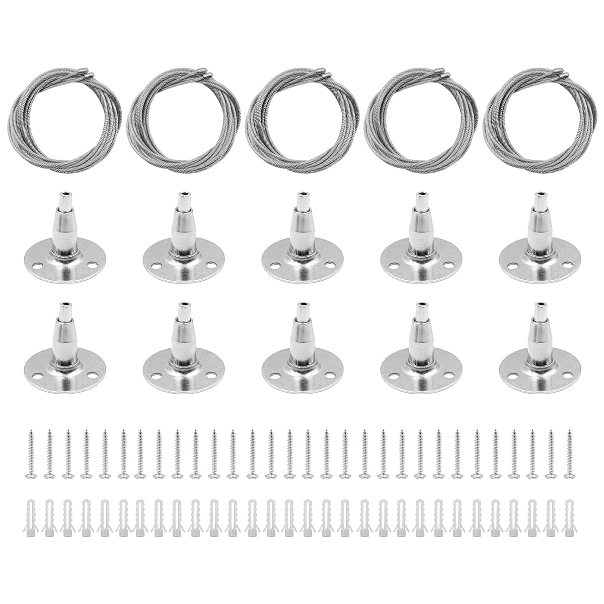5 Sets of ZONADAH Steel Wire Hanging Kits for Adjustable Glass Shelves, Includes Suspension Wire, Round Disc, and Acrylic Hangers for Billboard and Advertising Display