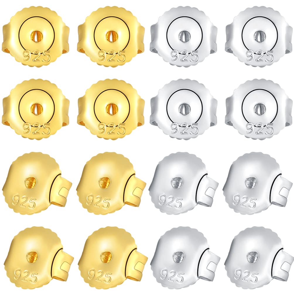 8 Pairs 925 Sterling Silver Hypoallergenic Earring Backs for Earrings, Safety Clasp, 5.6 x 4.8 mm, 5.6 x 4.8 mm/0.22 x 0.19 inches, Sterling Silver, 5.6 * 4.8mm/0.22 * 0.19 inch, Sterling Silver
