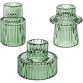 KUPOO Tapered Glass Candlestick Holders - Tealight Candle Holders for Table Centerpieces, Weddings, and Dinner Parties(Green, 3 PCS)