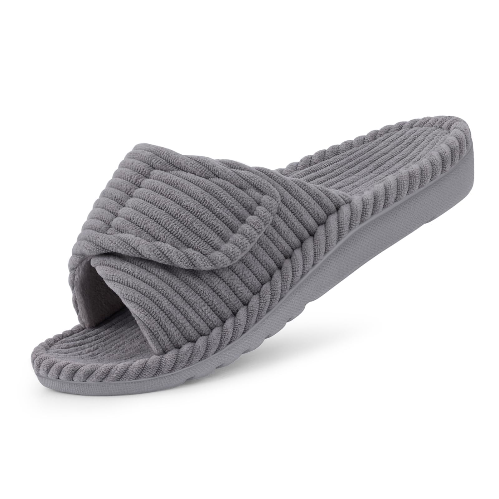 Photo 1 of Litfun Orthopedic House Slippers for Women Adjustable Arch Support Indoor Slippers Open Toe Corduroy Bedroom Shoes, Grey 40