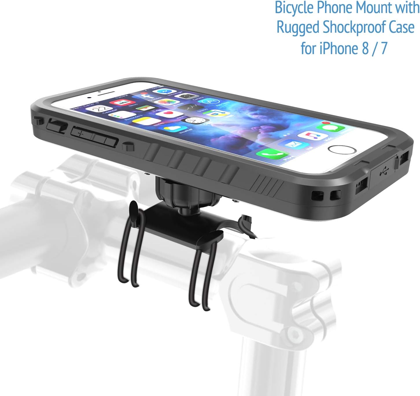 Bike Phone Mount with Shockproof Case for iPhone 8 / iPhone7 - Easy Mount and 360° Rotatable Bike iPhone Holder/Bicycle Phone Mount for iPhone 8/7 and All Motorcycle Bike Handlebar Stem