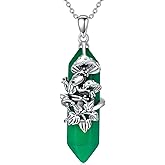 Lattd Frog Necklace for Women 925 Sterling Silver Hexagonal Green Healing Crystal Mushroom Frog Pendant Necklaces Jewelry for Women Daughter