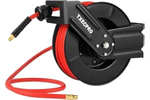 TXECPRO Retractable Air Hose Reel, 3/8 IN x 50 FT Hybrid Air Hose Max 300 PSI, Air compressor hose reel with 5 ft Lead in, Ceiling/Wall Mounted air hose reel,Heavy Duty air tool