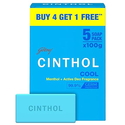 Cinthol Bath Cool Soap, 100g (Pack of 5) (Buy 4 get 1 free)