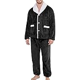 Gihuo Mens Button Down Pajama Sets Lounge Sleepwear Fuzzy 2 Piece Pjs Set Fleece Lounge Set Fluffy Pants Set
