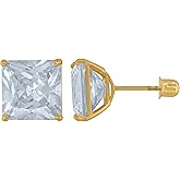 14Kt Yellow Gold Womens Princess-Cut Cubic-Zirconia 8mm Square Stud Earrings
