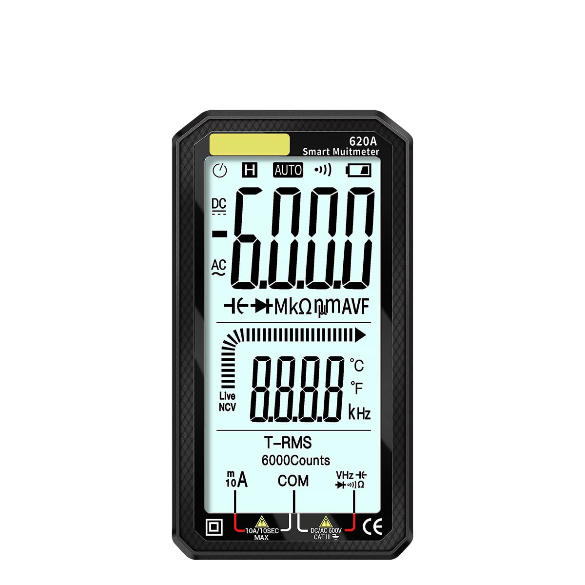 Fasizi 4.7-inch Large LCD Screen Automatic + Manual Intelligent True RMS Digital Multimeter Resistance Diode Capacitance Temperature Frequency Test - Black