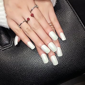 Amazon Com 24 Pieces White Fake Nails Long With Glitter Solid Amazon Com 24 Pieces White Fake Nails Long With Glitter Solid