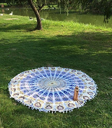 Limited Time SALE!! Round Beach Towel Mandala Round Tapestry Round Mandala Cotton Printed Roundies by Ultimate All (Purple Yellow Peacock)