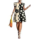 Floerns Women's Plus Size Floral Cap Sleeve Sundress Crew Neck Vacation Tunic Dresses
