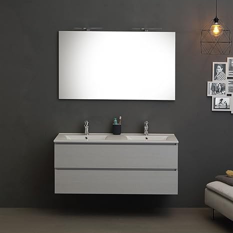 MOBILE BAGNO 120 CM CON 2 CASSETTI MODELLO BERLIN PROMENADE DOPPIO LAVABO LUCE A LED