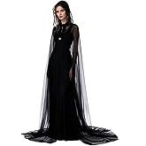 Womens Halloween Sheer Cape Long Wedding Bridal Mesh Hood Veil Robe Gothic Witch Vampire Costume Retro Tulle Hooded Cloak