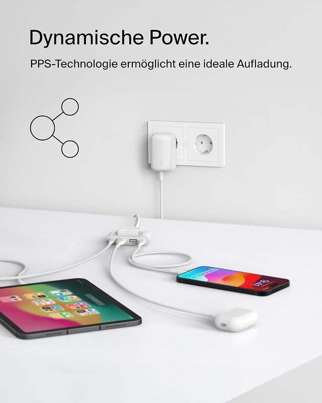 BoostCharge 42 W USB-Ladegerät, USB-C + USB-A, Schnellladen für iPhone, Galaxy, iPad, AirPods, Weiß