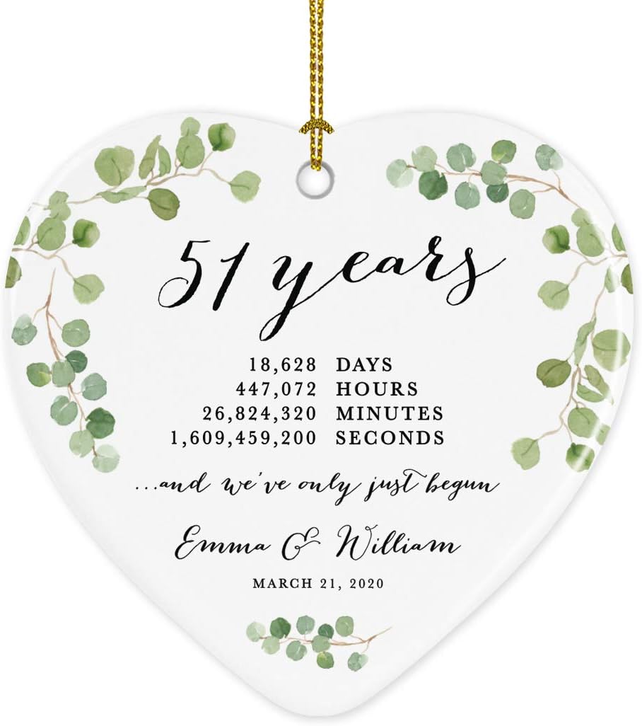 Ornaments Seasonal Decor Minutes Andaz Press Personalized Name Heart Porcelain Ceramic 1st Wedding Anniversary Christmas Tree Ornament Gift 1 Pack 8760 Hours Inc Gift Box Seconds 365 Days 1 Year Ty Store Net