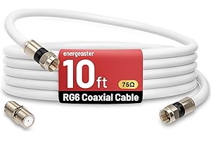 energeaster 10FT RG6 Coaxial Cable with F-Type Connector, Coax Cable Cord Extender, High Speed Internet, Indoor Broadband and Digital TV Aerial for Satellite, Antenna, DVR, VCR, HDTV, White
