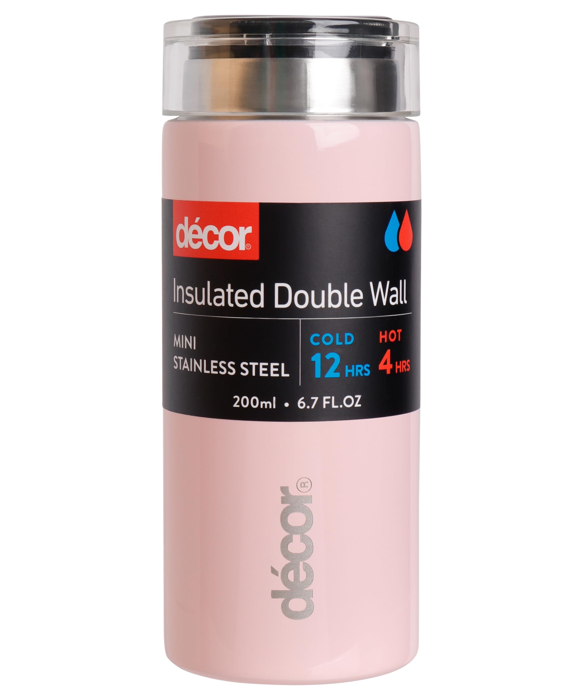 Décor Double Wall Stainless Steel Mini Travel Mug - Keeps 4 Hours Hot - 12 Hours Cold - Car Cup Holder Compatible - Removable Screw Top Lid - 200ml Dusty Pink.