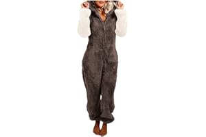 Bilqis Sherpa Jumpsuit Women Fuzzy Pajamas Plus Size Hooded Long Sleeve Onesie Pjs Fleece Winter Warm Playsuit Loungewear
