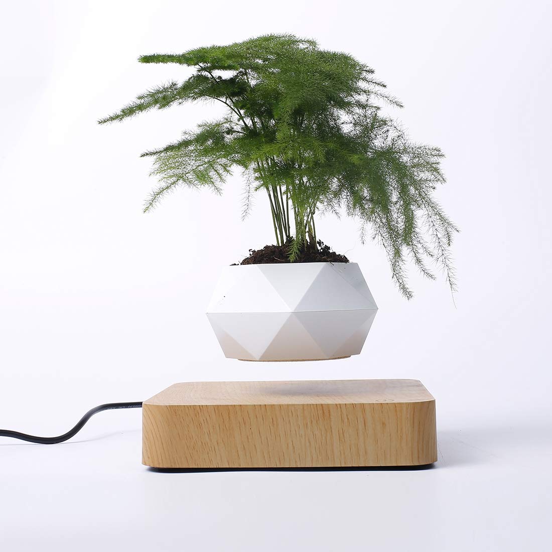 LWKBE Levitating Magnetic Floating Air Bonsai Pot Magnetic Levitation Suspension Flower Pot Micro Landscape Gardening for Home Office Decoration, Natural