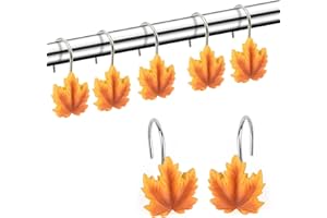 FINROS Maple Leaf Shower Curtain Hooks, 12 Anti Rust Decorative Thanksgiving Farmhouse Autumn Fall Shower Curtain Rings for Bathroom Bedroom Room Decor(Maple Leaves)