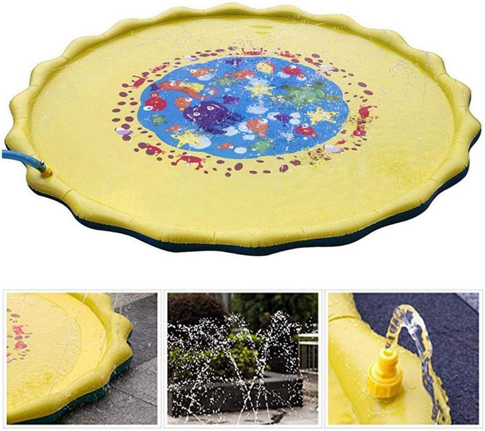 Goglor Splash Play, Water Sprinkler Pad and Splash Play Mat, Garden Lawn Beach Play Water Cushion Inflatable Pool Toys Outdoor for Kids Toddlers (Dia 150CM/59.05IN, Yellow)