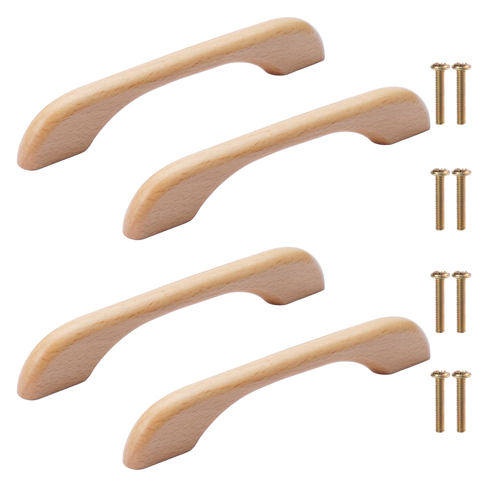 NAKUPENDA Pack of 4 Cabinet Handles, Wooden Handles, Wardrobe Handle, Furniture Handle, Cabinet Doors for Cupboard, Drawer, 128 mm Hole Spacing (Flat)