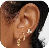 LADYGD Gold Hoop Earrings Set for Women 14K Gold Plated Cubic Zirconia Small Huggie Hoop Stud Earring Stackable Multiple Piercing Lightweight Dainty Trendy Hypoallergenic Jewelry Gifts 3 Pairs