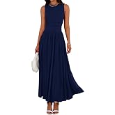 BTFBM Summer Maxi Dresses for Women Sleeveless Casual Dress | Crewneck High Waisted Ruched Tank A Line Dresses, Flowy Long Sundress, Beach Vacation Outfits, Cocktail Wedding Guest Dress