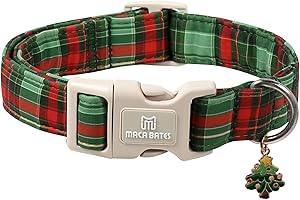 M MACA BATES Maca Bates Christmas Green Plaid Basic Dog Collar for Small Boy Girl Dogs with Cute Christmas Tree Charm,Scottish Soft Adjustable Durable Gingham Collars,Winter Gift for Female Male Puppy