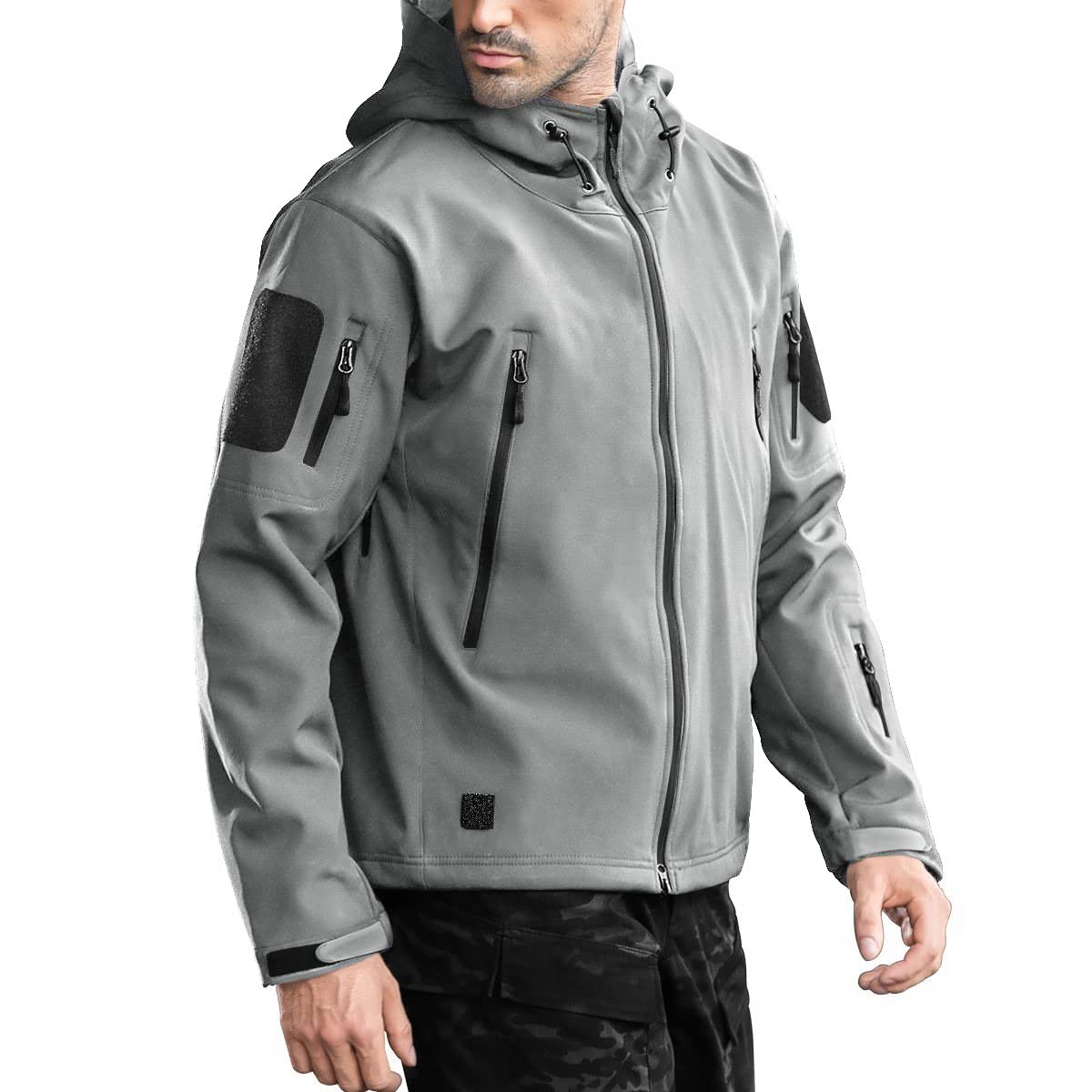 Photo 1 of FREE SOLDIER Men's Outdoor Waterproof Soft Shell Hooded Military Tactical Jacket (Glacier Gray Large)