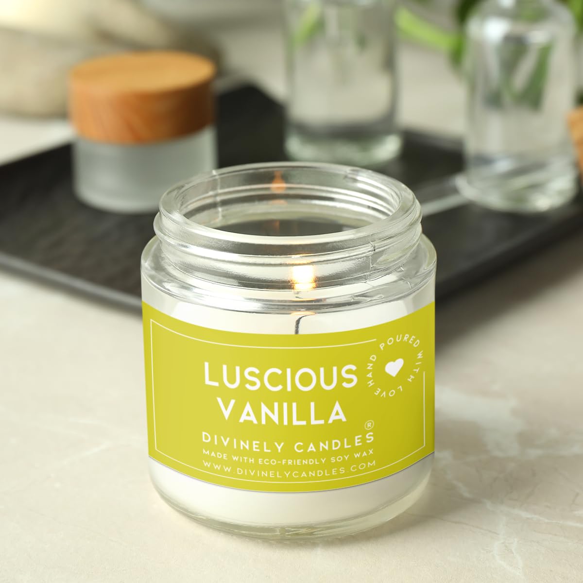 Divinely Candles® Luscious Vanilla Soy Coconut Wax Candle Eco Friendly 40 Hours Burning Candle Jar Hand-Poured Long Lasting Candle Non-Toxic Long Burning Time Candle