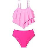 oklady Girls Swimsuit 2 Piece Bikini Set Tiered Ruffled Bathing Suit Adjustable Straps Girls' Swimwear