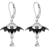 Bat Earrings Halloween Gifts for Women Halloween Earrings for Women Black Bat Dangle Sterling Silver Spooky Goth Gifts