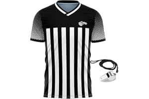 CUEJDSA Referee Shirt Uniform,Jersey for Refs,V Neck Football Referee Costume Shirt for Men,Stainless Whistle