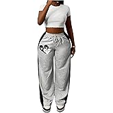 WDIRARA Women's Graphic Color Block Sweatpants Drawstring Waist Athletic Workout Pants