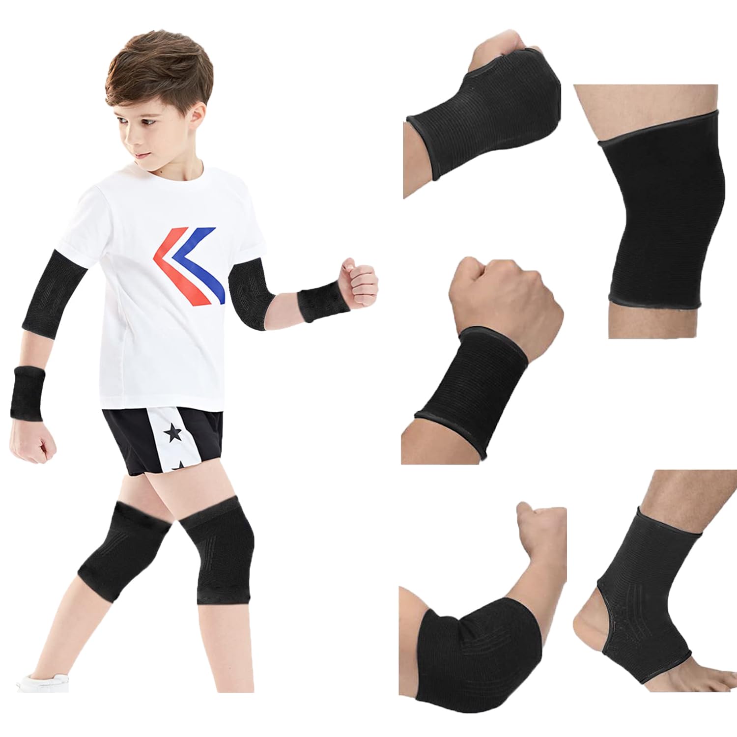 Kids Sports Gear Knee Sleeve Brace Wrist Ankle Brace Support Compression Elbow Palm Protection Wrist Protective Gear Girls Boys Ankle Wrap Support for Running Dancing Basketball Volleyball Tennis