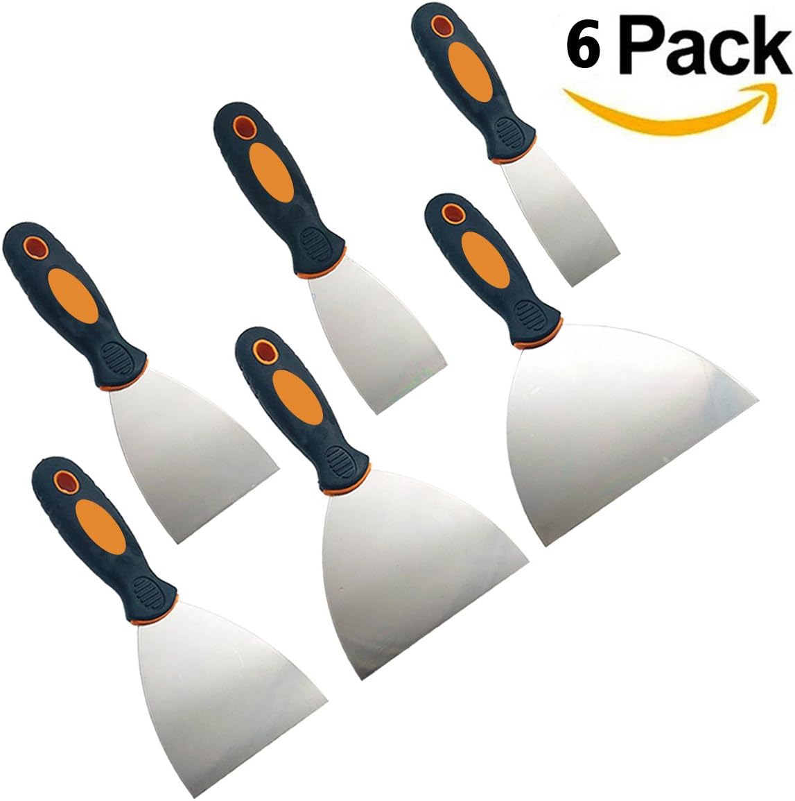 Putty Knife 6 PCS Drywall Taping Knife and Scrapper Set,1-1/2" Stiff Putty Knife, 2" Wall Scraper, 3" Putty Knife, 4" Drywall Knife, 5" Flexible Steel Taping Knife, 6" Taping Knife, Lecheery