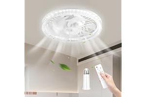 BOMKRA Ceiling Fans with Lights,Socket Fan Light with Remote Control,Dimmable Brightness 3000K-6500K Memory,3 Fan Speeds,2200 Lumens LED Quiet Ceiling Fans Perfect for Small Spaces, Bedrooms, Home Offices
