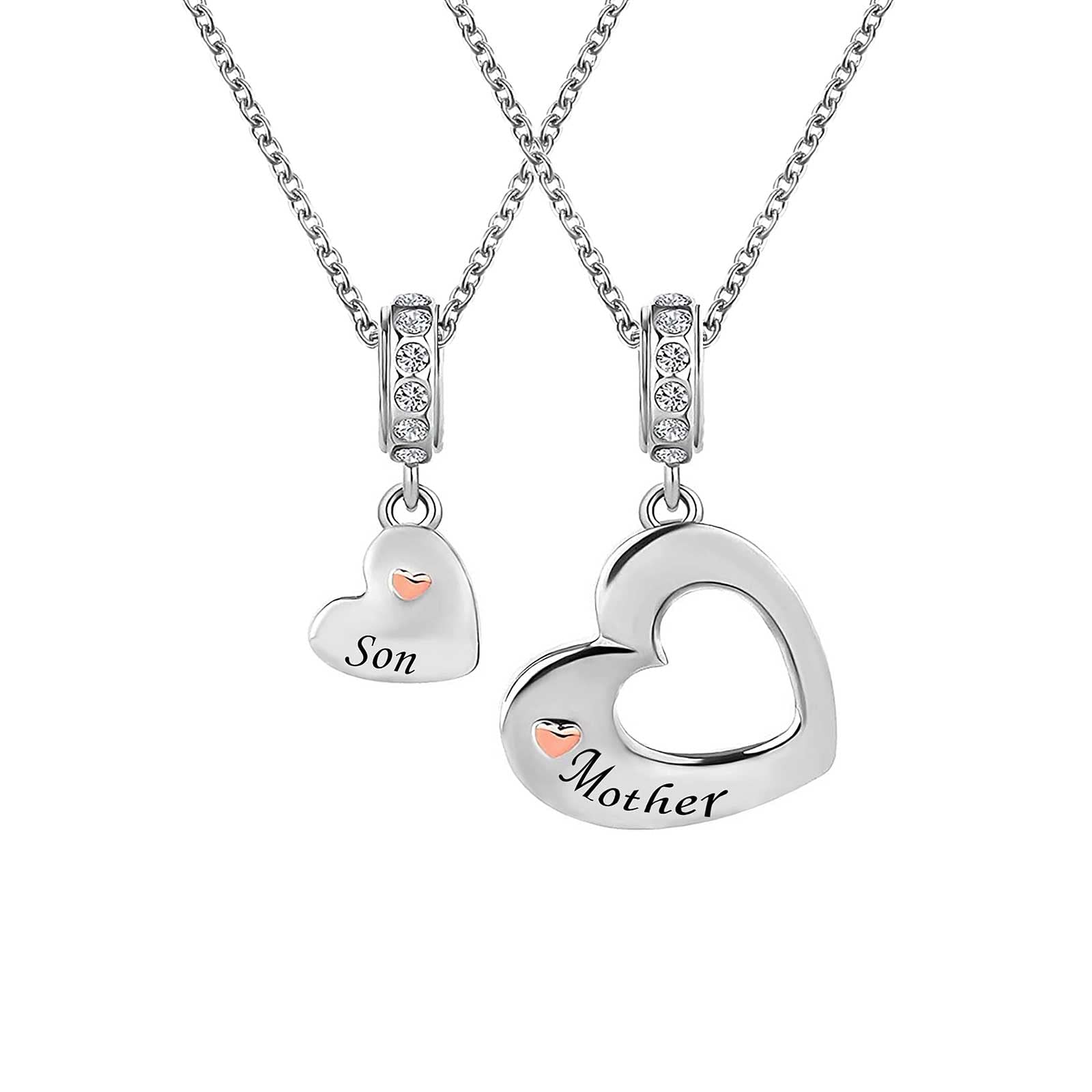 KunBead Jewelry Mother and Son Necklace Mothers Day Gifts from Son Mum Heart I Love You Charm Pendant Necklace for Women — image 1
