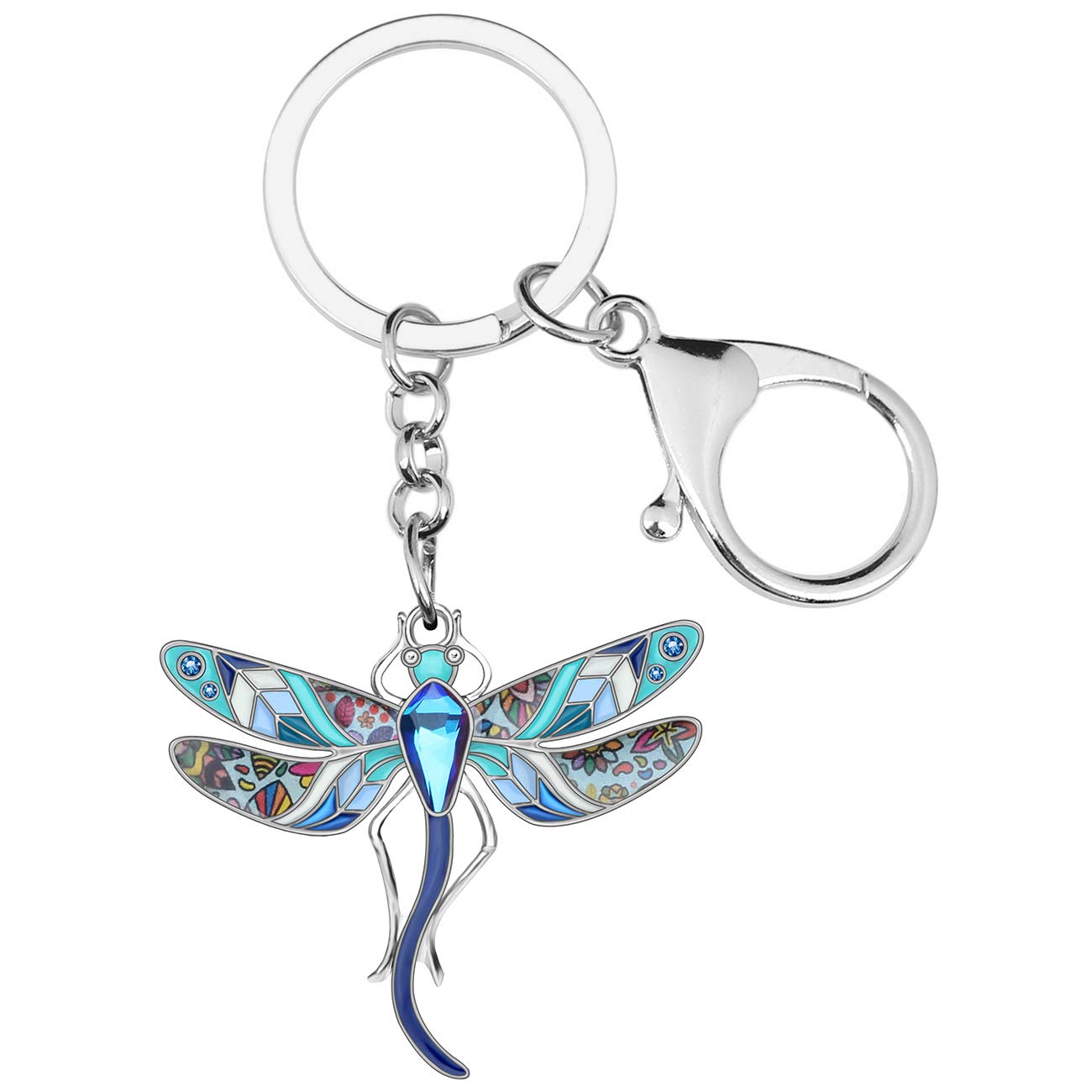 BONSNY Enamel Alloy Rhinestone Floral Dragonfly Keychains Key Car Purse Bags Charms Nature Design (Blue)