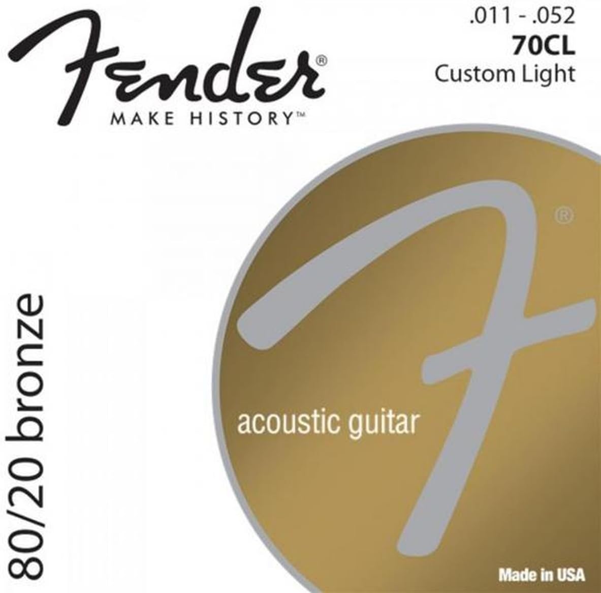 Fender 80/20 Bronze Acoustic Strings, Ball End, 70CL .011-.052 Gauges, (6), Custom Light | 70CL, 011 - .052 Gauge