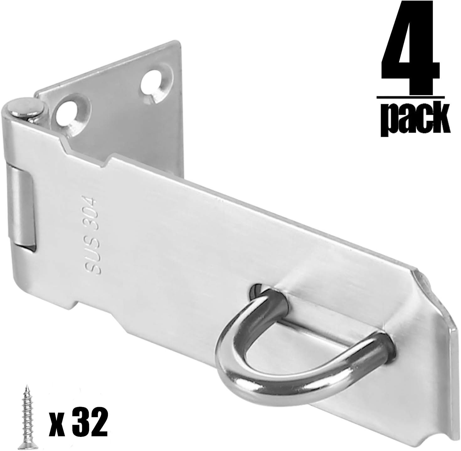 2 PCS 5 Inch Padlock Hasp, KINJOEK Stainless Steel Security Door Clasp Hasp Lock Latch, 2mm Extra Thick Door Gate Bolt Lock with 16 Mounting Screws - - 