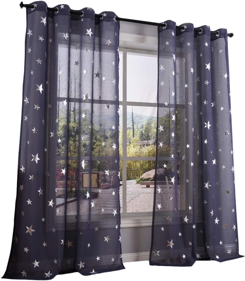 Amazon Com Kotile Dark Grey Star Print Sheer Curtains 63 Inches