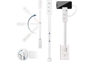 JOYCUB Electrical Outlet Extender Stick with USB-A & USB-C, 2 AC Outlets, 22"-34" Extendable Rotating Outlet Plugs Stick, 180° Rotatable, ETL-Certified, Phone Ledge for Couches, Nightstands, Desks, and More