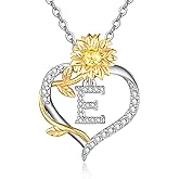 AENEAS Sunflower Initial Necklace for Women Gold Plated Sterling Silver Letter Heart Pendant Jewelry Gift for Mom Wife Birthday Anniversary Christmas