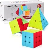Speed Cube Set, ROXENDA 2x2 3x3 Pyramid Cube Bundle [3 Pack] | Friendly ABS Material, Kids Adults Puzzle Toy, Educational Brain Teaser, Travel Activity, Party Gives, Gift Idea for All Ages
